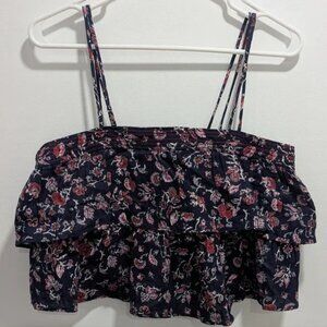 Crop Top Tiered Ruffle Dual Spaghetti Strap Boho Floral